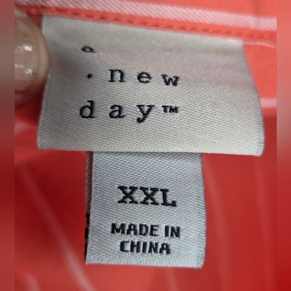 A New Day Size XXL Vibrant Coral Oversized Shirt with Subtle Stripes Button-up - Picture 11 of 11